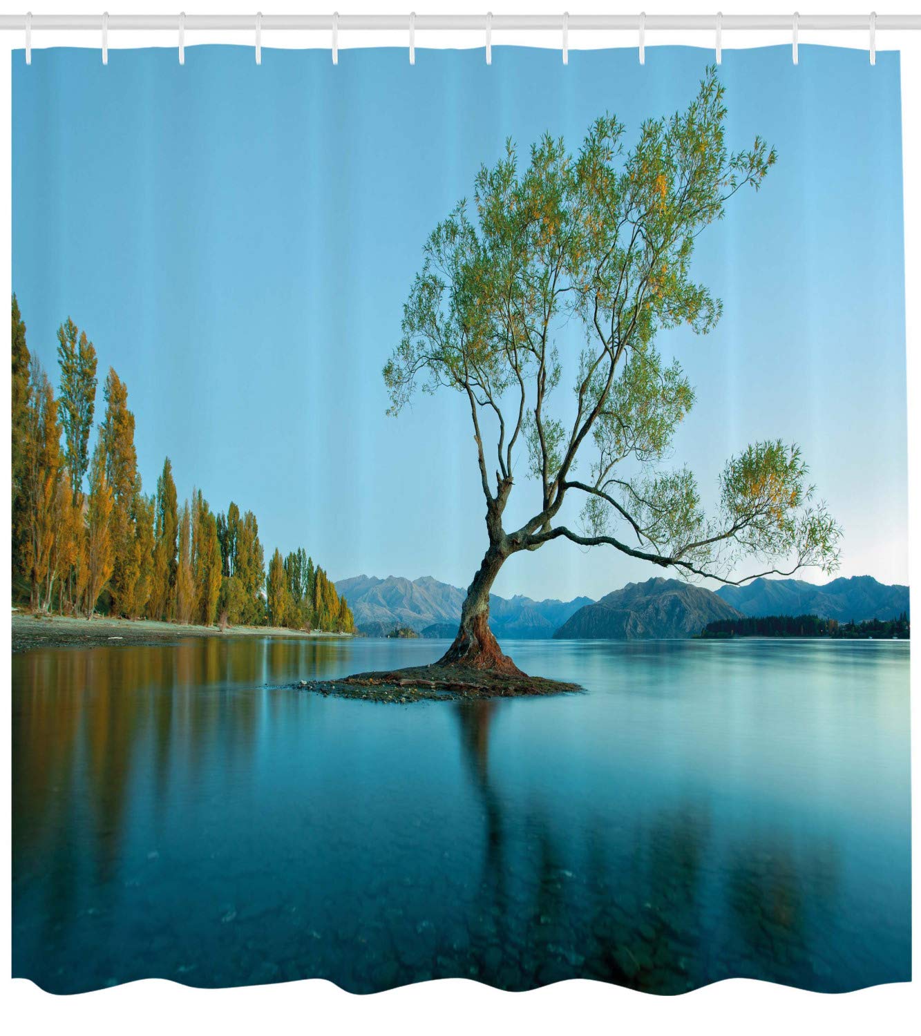 Duschvorhang Lake Green Mit Pfirsichblüten - 90x190cm Wasserdicht & Schimmelresistent