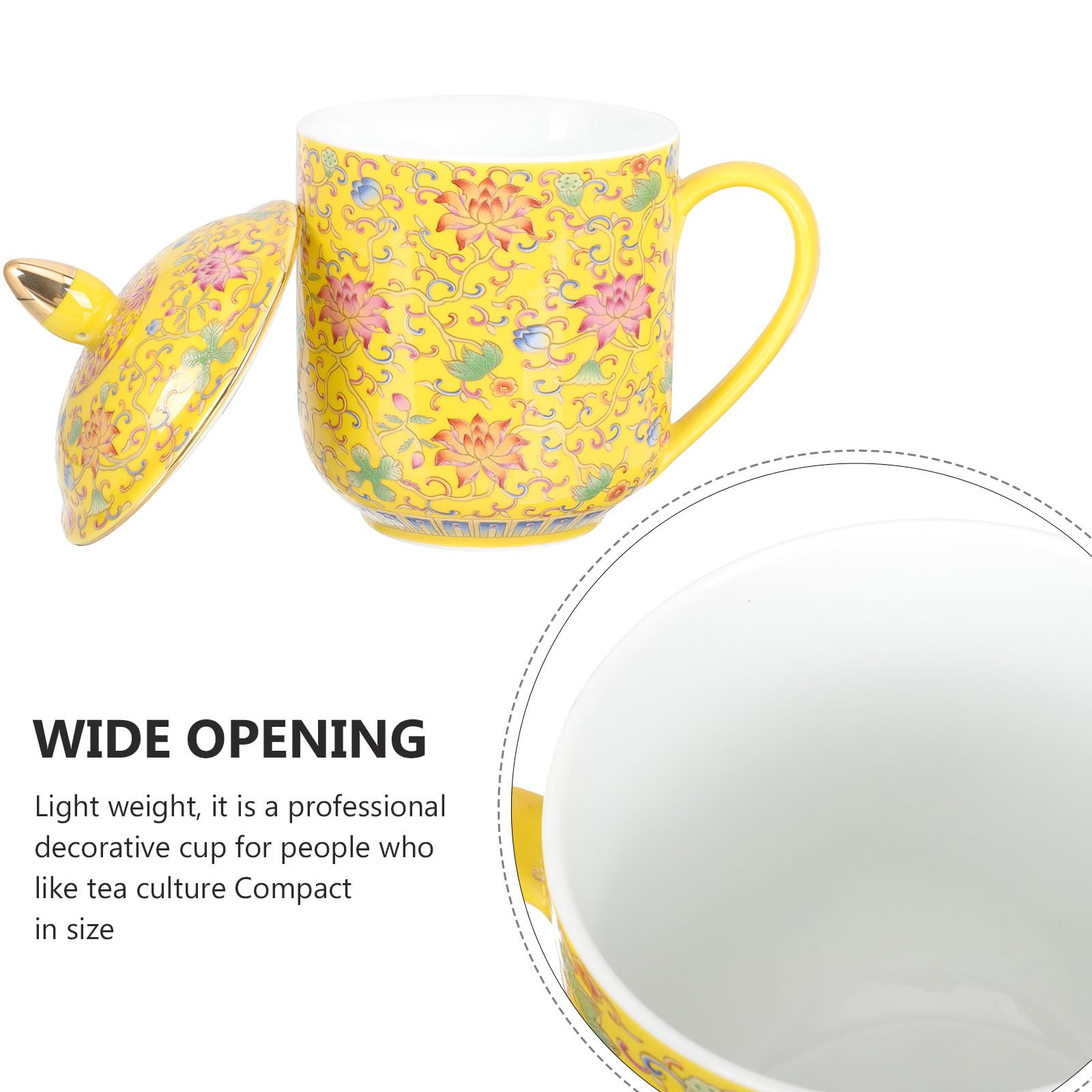 Alasum Chinesische Teetasse mit Deckel aus Keramik, Gelb Retro Klassisch