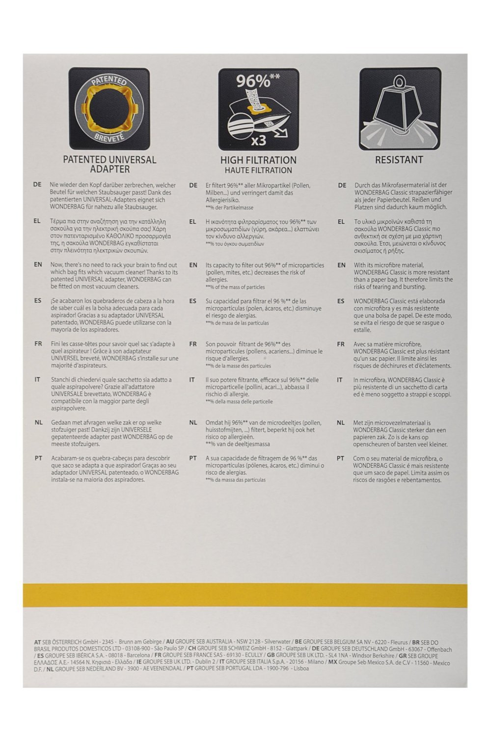 Universal WB403120 worki do odkurzacza Original Wonderbag, 3 worki i 1 adapter
