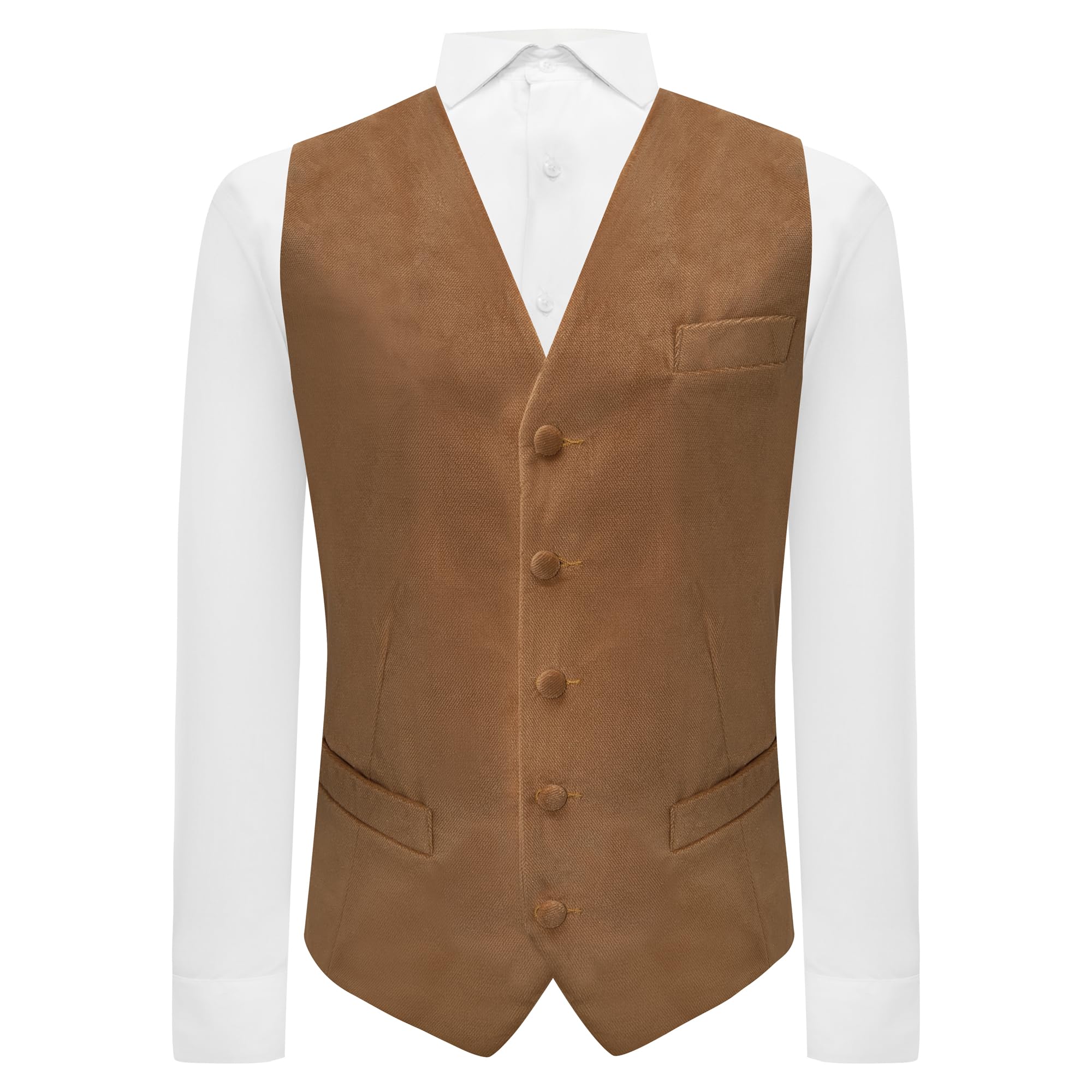 King & Priory Fawn Brown Textured Velvet Waistcoat - XXL