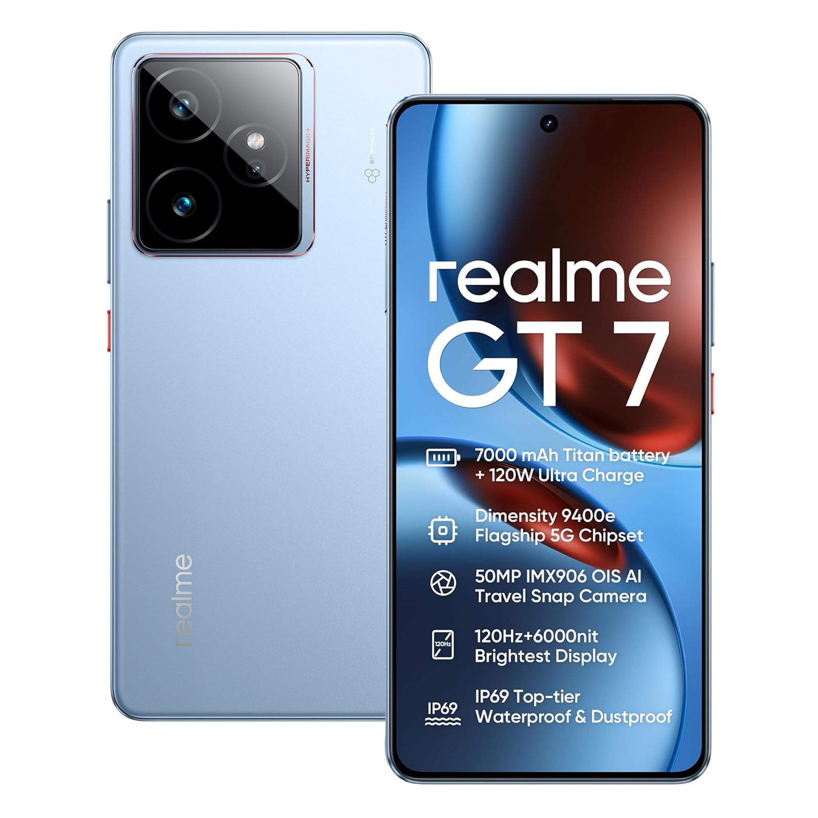 realme GT 7 5G Smartphone 12+512GB,Chip Dimensity 9400e,50MP IMX906 OIS +50MP Fotocamera,7000mAh Batteria Titan,6.78'' 120Hz 6000nits Display Sportivo Professionale,NFC,Blu