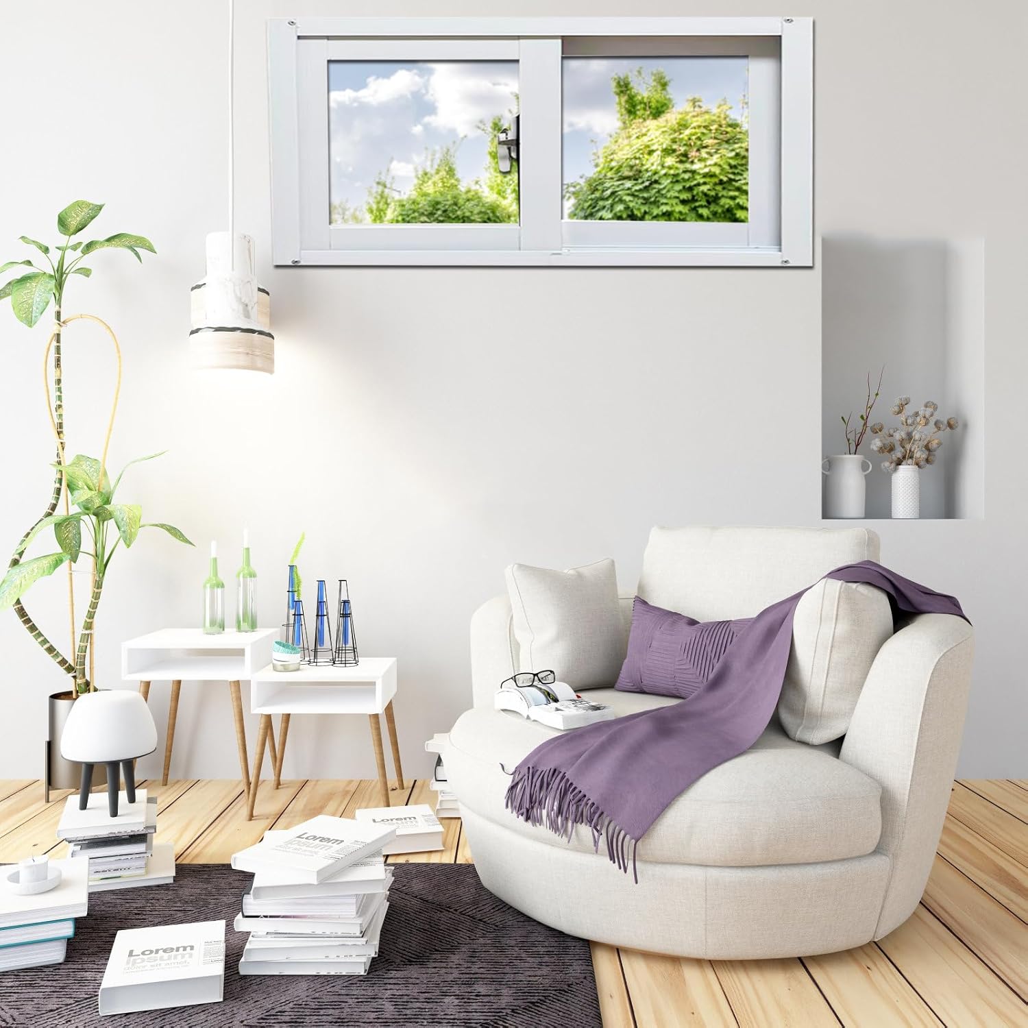 White Basement Window, 35.43x15.74in Aluminum Alloy Sliding Window, Home Windows Replacment, Mobile Home House Window for Ventilating