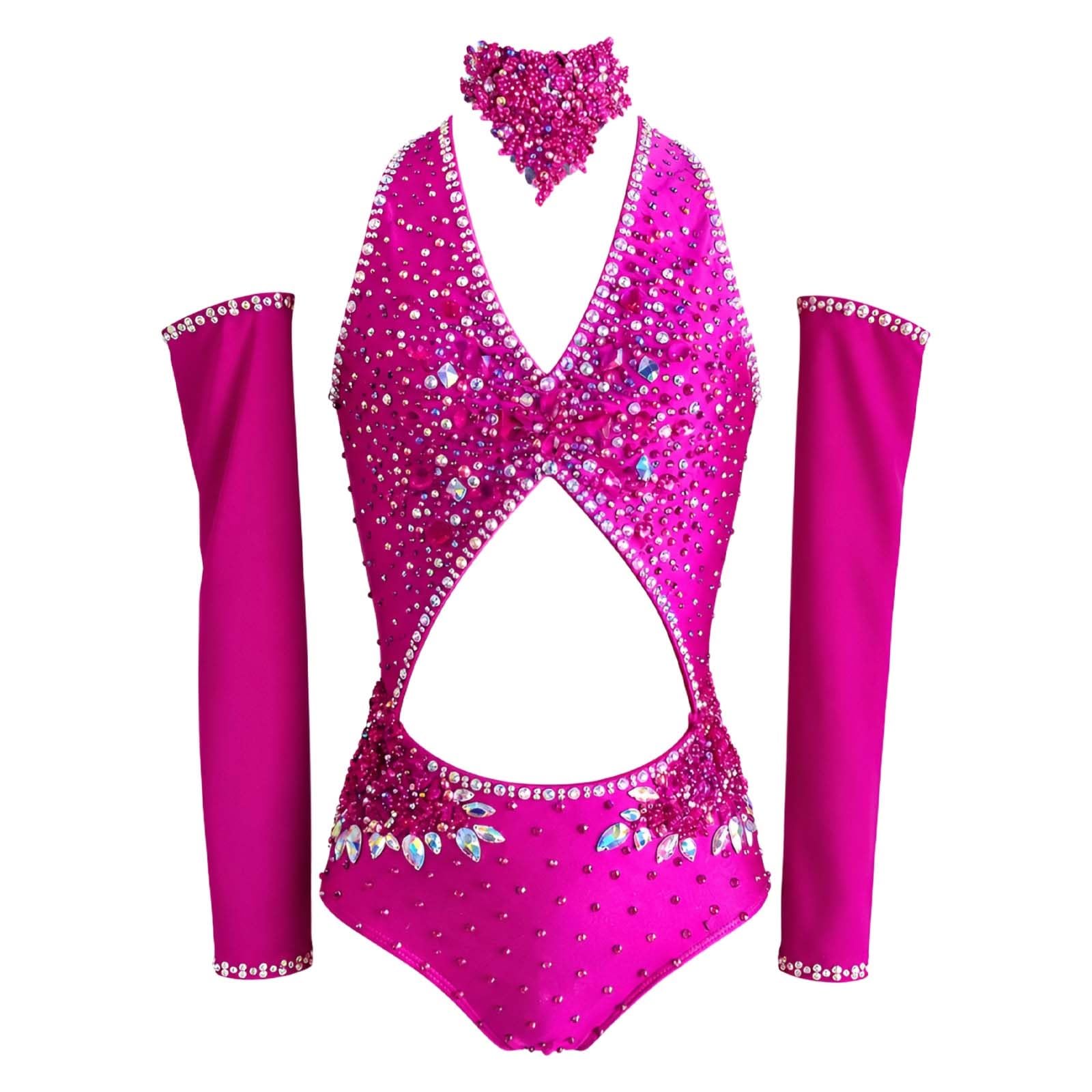 Strój do Tańca Lirycznego Damski Spandex Cyrkonie Wycięcia na Zawody