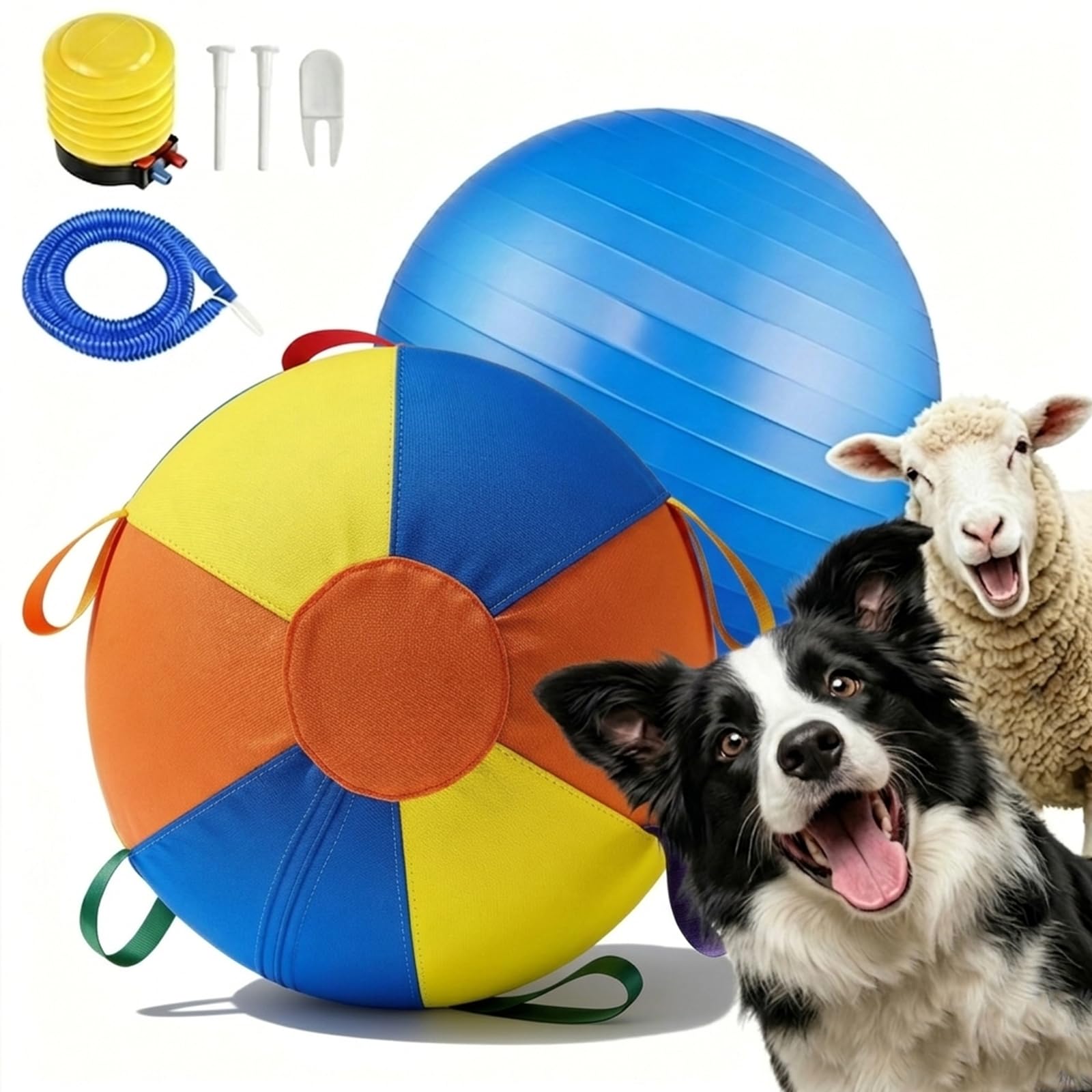 Indestructible Herding Ball for Dogs, 10'' Large Herding Ball for Dogs with Straps for Australian Shepherd, Border Collie, Cattle Dog, Large Breed Outdoor Play (A,Small)