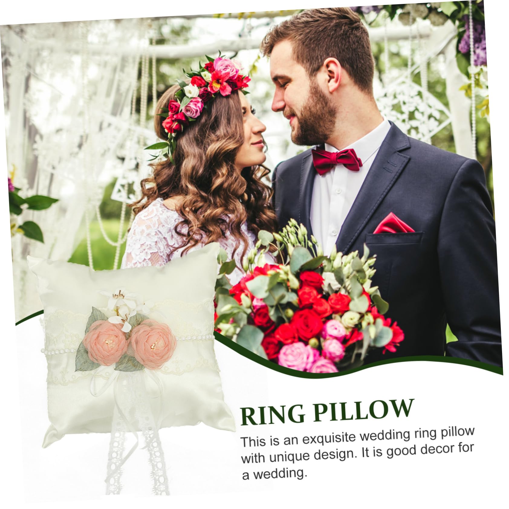 STOBAZA 5pezzi Cuscino Portafedi Elegante Per Matrimonio Bianco Con Fiori Decorativi Supporto Anello Fidanzamento Per Cerimonie Nuziali e Decorazioni Stile Romantico
