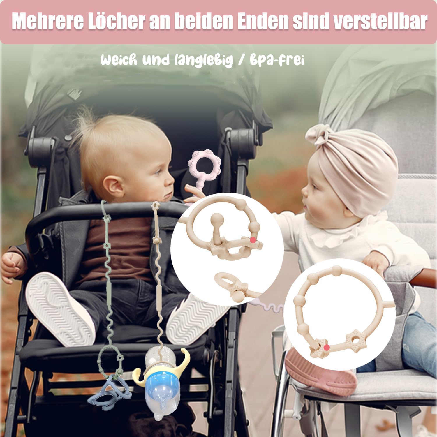Silikon Kinderwagenkette Cup Catcher Trinkbecher Halteriemen BPA-frei Blume 4 Stück