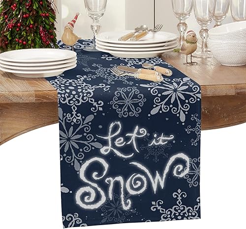 Miniatura 2 de Camino de mesa de Navidad, bufandas, patrón de copo de nieve, caminos de mesa para Navidad, antideslizantes, color azul oscuro, decoración de