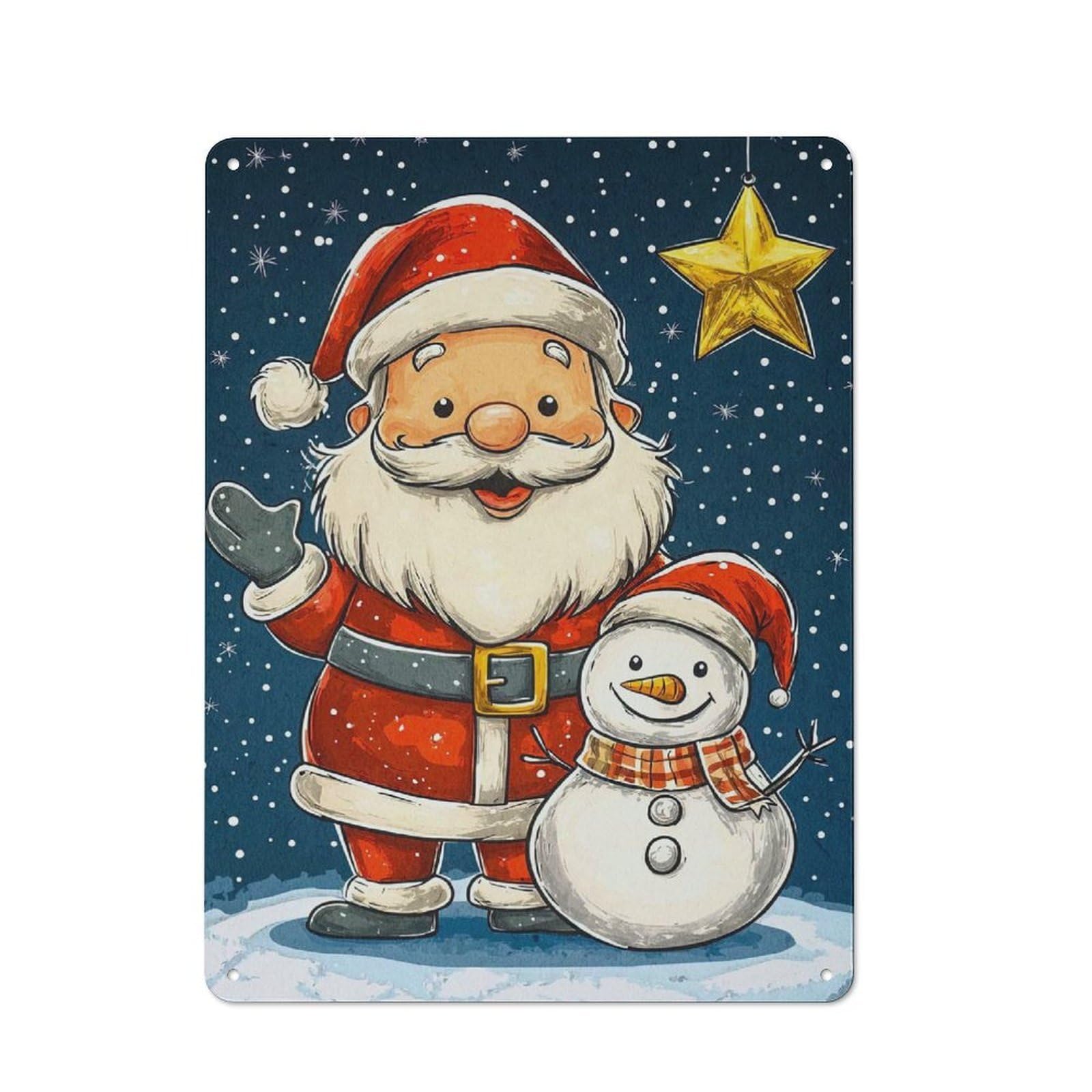 Junmoney Santa Snowman Christmas Retro Tin Wall Plaque 40X30cm For Dining Room Or Kitchen, For Home Decor Collectors