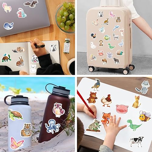 Miniatura 3 de 160 calcomanías de animales lindos para niños, calcomanías de animales de acuarela de dibujos animados para botella de agua/portátil, calcomanías de