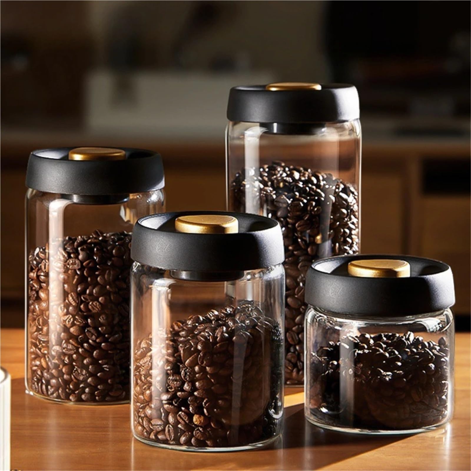 vorratsgläser 2 stücke Kaffeebohnen Vakuumversiegelter Tank Transparentes Glas Lebensmittelaufbewahrung Haushalt Feuchtigkeitsbeständiger luftdichter Behälter(1800ml)