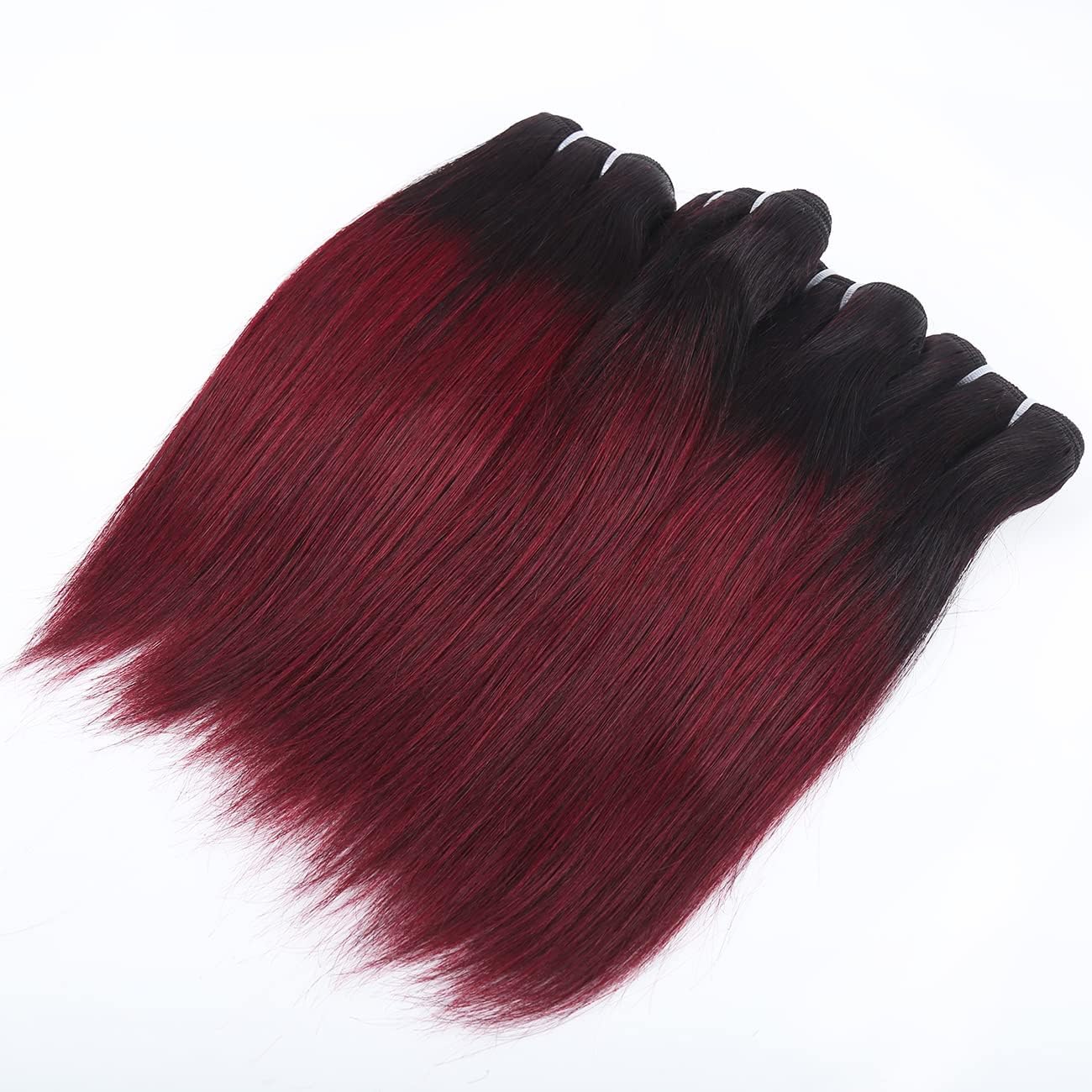 1b/99j Ombre Bundles with Closure(10 10 10+10) Brazilian Straight Human Hair Red Burgundy Short Bob 50g/bundle with 4x4 Lace Closure - Image 3