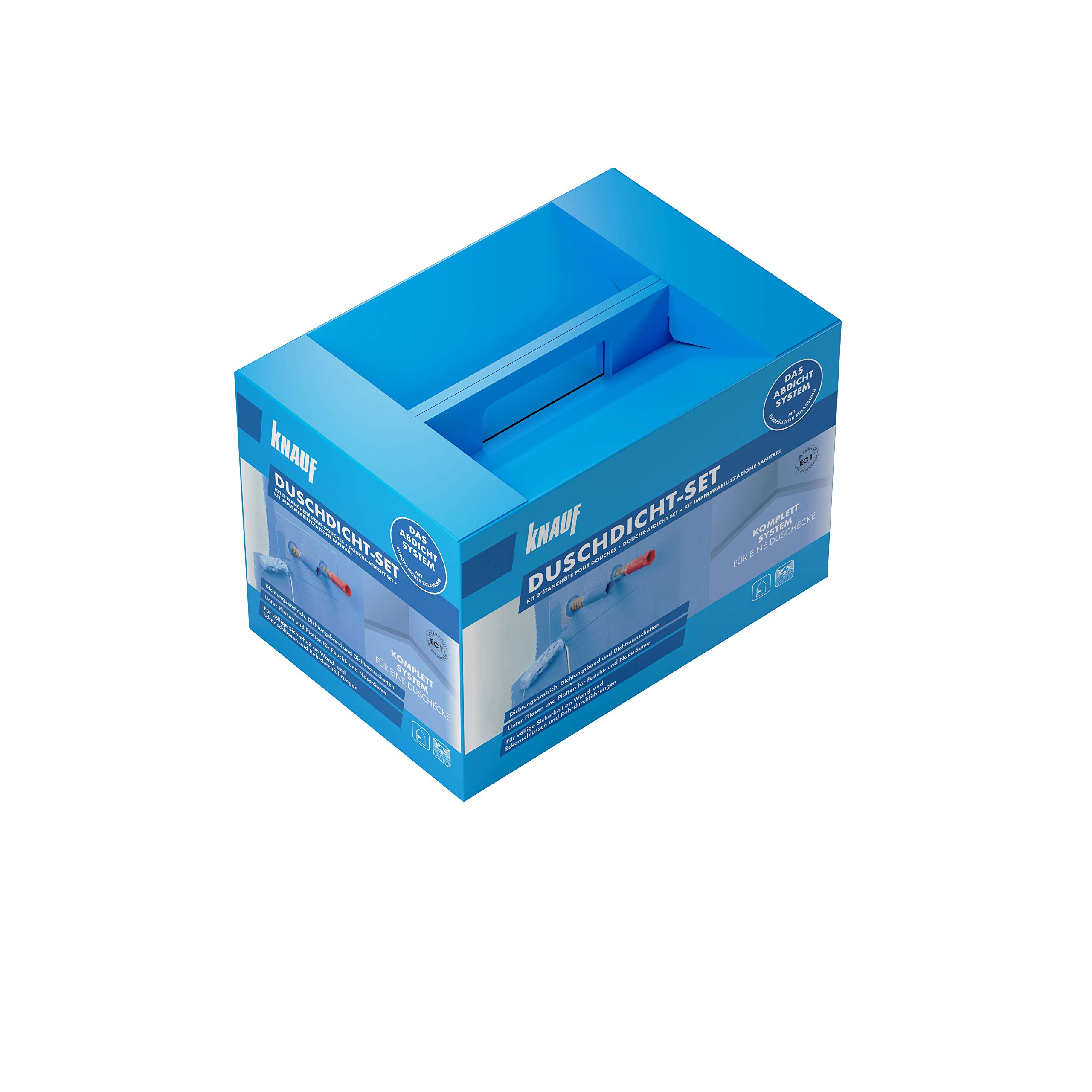 Knauf Duschdicht-Set, Praktisches Abdichtungs-System zur Duschkabine – Sanitär-Dichtung, Flexibel, Rissüberbrückend bis 2 mm, Silikon-Verträglich, für Boden- und Wand-Heizungen, blau, 1 Set, 8009