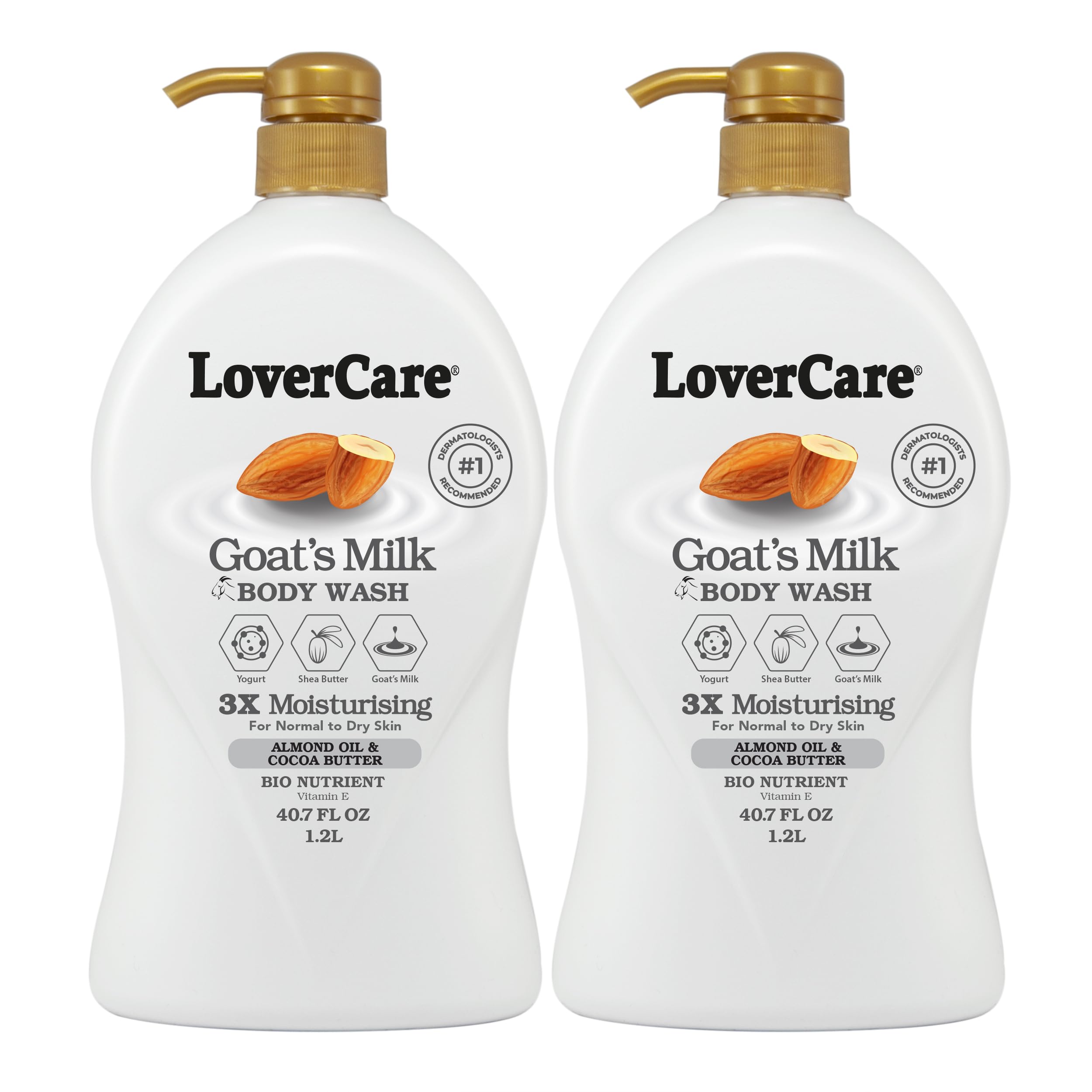 2-PACK LoverCare Goat's Milk Moisturizing Body Wash Shower Cream Almond Oil & Cocoa Butter 40.7 fl oz