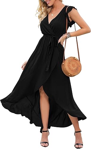 Miniatura 2 de GRECERELLE 2024 - Vestido largo para mujer, estampado floral, bohemio, cuello en V, cruzado, para invitada de boda, graduación, fiesta