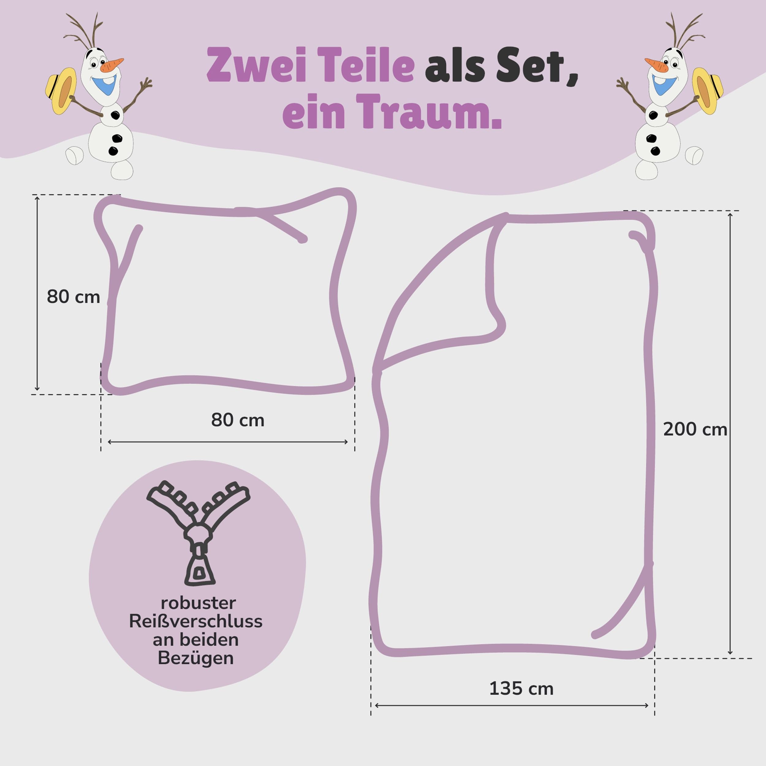Disney CTI 43999 Bettwäsche Frozen/Ice Queen, Pink Mountain Linen 135 x 200 cm 80 x 80 cm