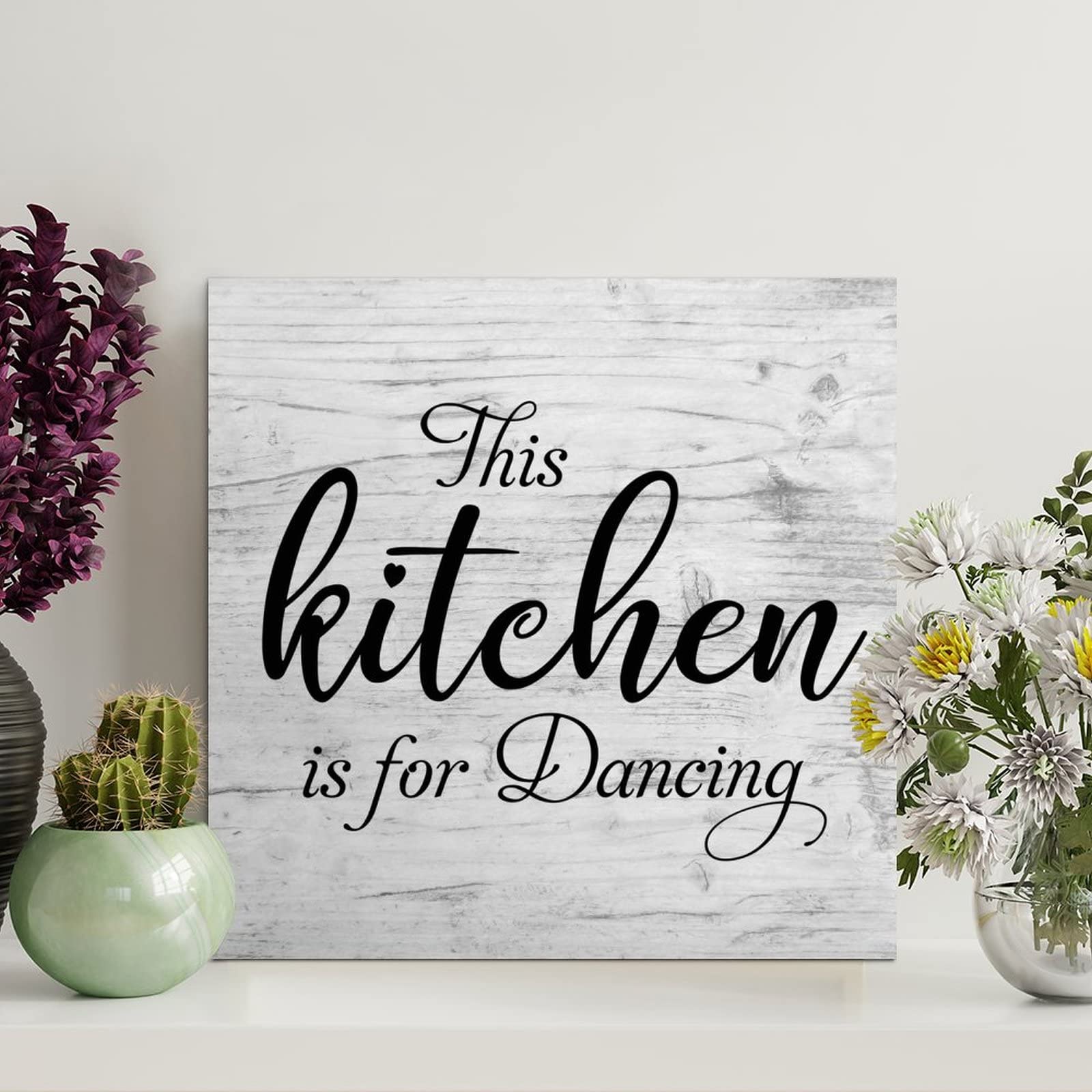 BYRON HOYLE This Kitchen Is for Dancing Wood Sign with Sayings Wood Plaque Motivational Wall Art Rustic Wall Decorations for Living Room Kitchen Wall Hanger Retro Decoration Sign Housewarming Gift