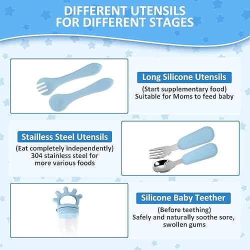 Miniatura 4 de Juego de alimentación de silicona para bebés  Suministros de destete para bebés  Juego de platos de autoalimentación para niños pequeños con cuenco