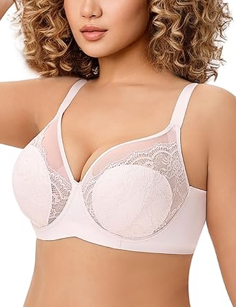 Womens Minimizer Bra Plus Size Bras for Women Underwire Full Coverage Padded Lift Sheer Mesh Bra 34-44, C-H Cup