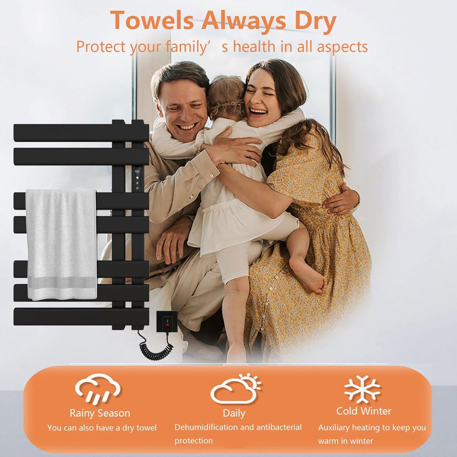 Heated Towel Rail,Towel Warmer with Timer,LED Display,Constant Temperature Control,Electric Towel Drying Rack Wall Mounted Hardwired,White