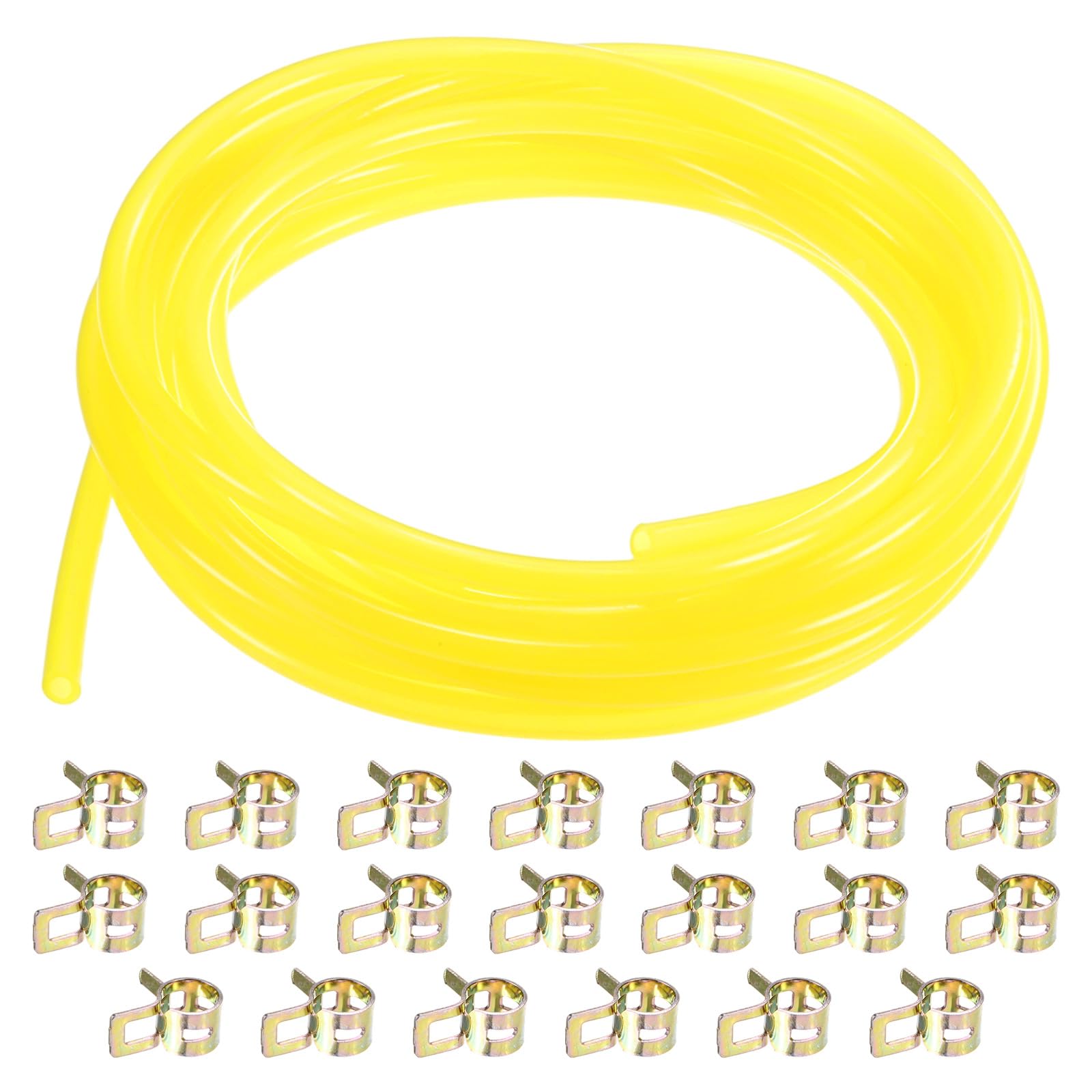 M METERXITY TPU Fuel Line Kit, 3mm(0.12") ID 5mm(0.2") OD, 4m(13 Ft) Long Carburetor Vent Hose with 20 Pipe Clamps for ATV/Go Kart/Dirt Bike/Lawn Mower/Small Engines [Yellow]