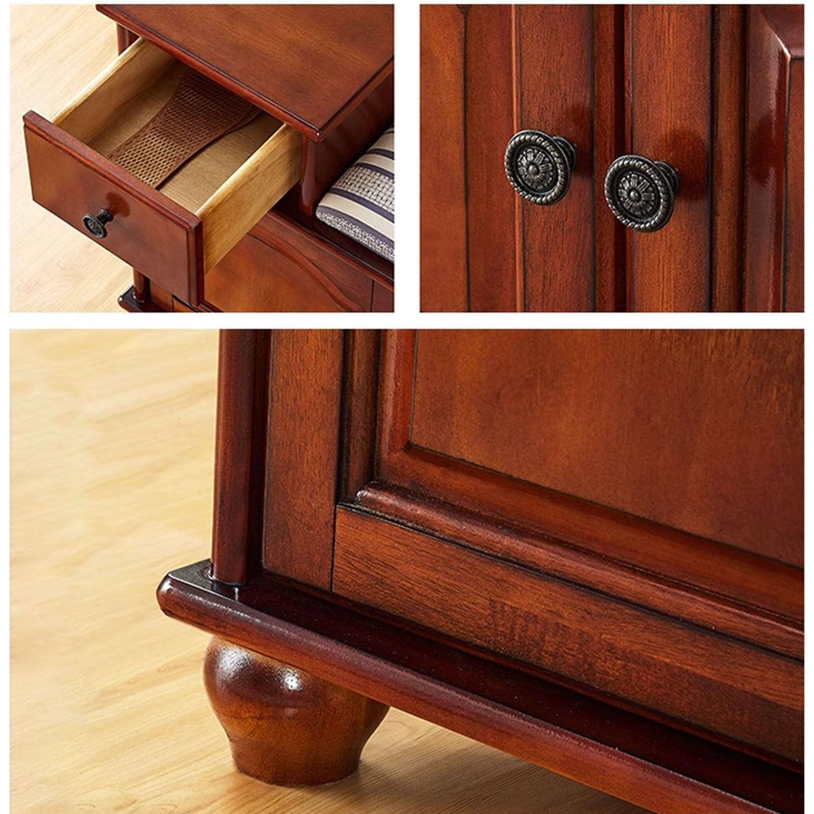 Banco Zapatero con Asiento con Cajón Hecho de Madera Maciza Almacenamiento Oculto para Entrada, Pasillo, Baño(80 * 35 * 60cm)