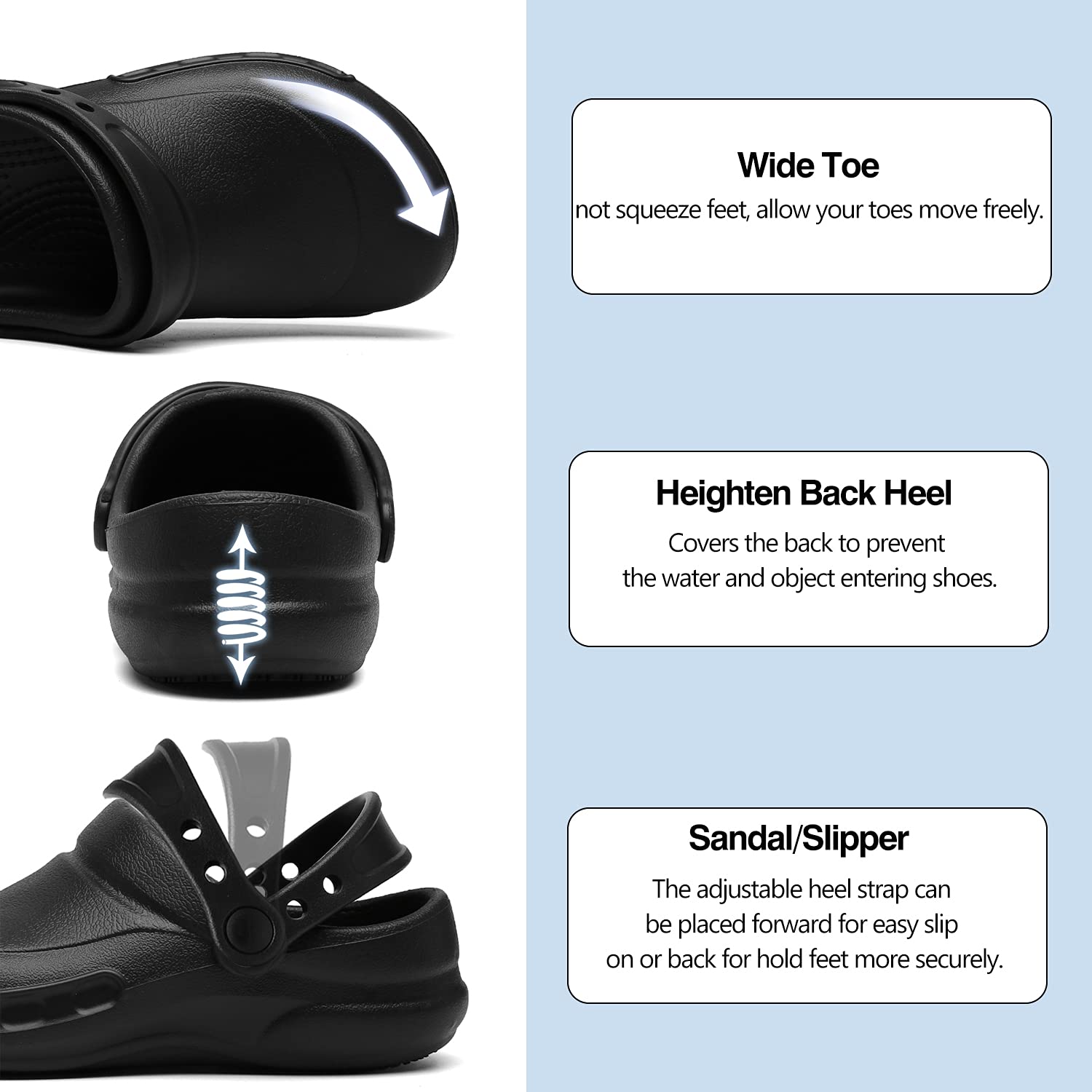 Bella Bays Chef Kitchen Clog,Non Slip/Waterptoof/Oil Resistant/Lightweight/Shock Absorbing, Work Shoes for Garden Hospital Nurse Food Service Wide UK 6-11