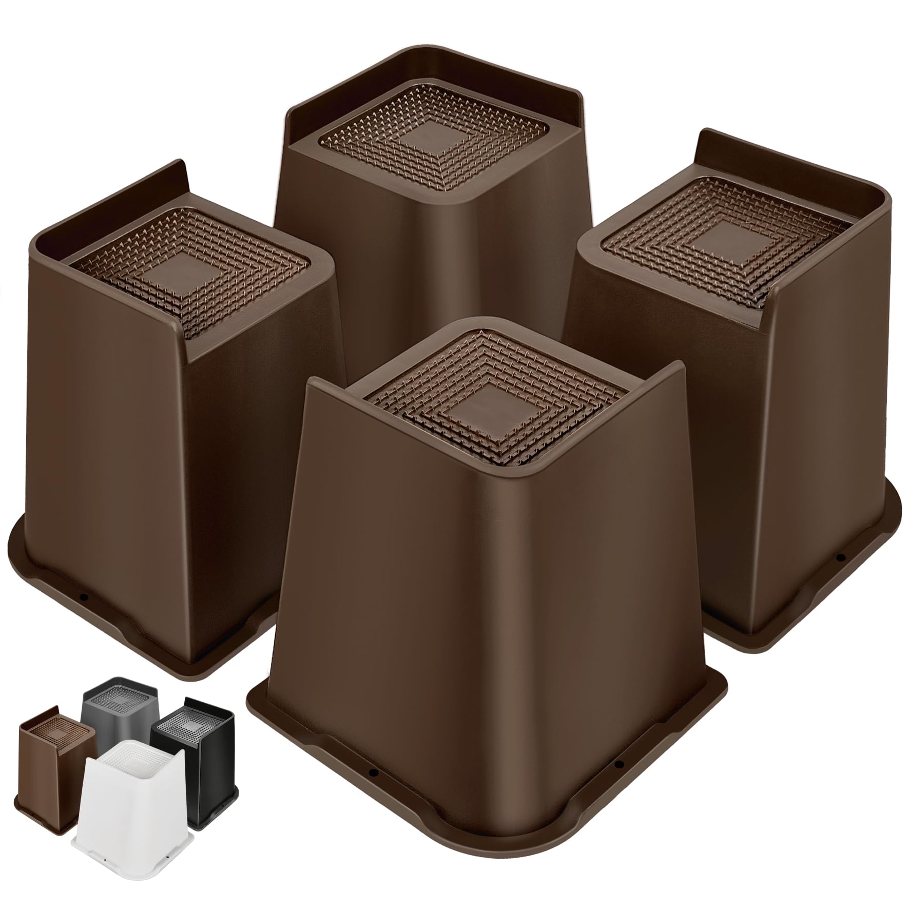 Rehausseurs de lit 15 cm en L marron foncé pour canapé et table - Lot de 4