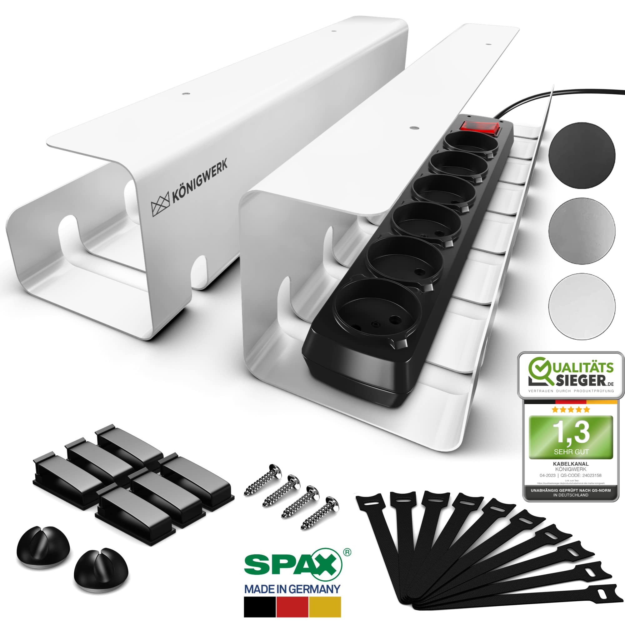 Königwerk Kabelkanal Schreibtisch fürs Kabel Management - Inkl. Zubehör - Tisch Kabelführung Kabelmanagement durch Kabelschacht - Cable Organizer Desk, Weiß