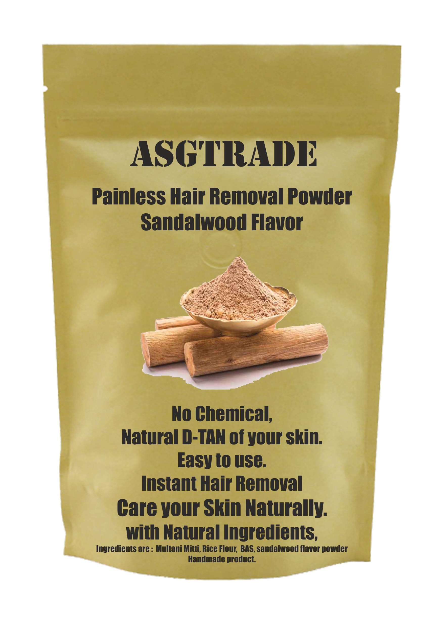 Natural Sandalwood Flavor or Multani Mitti Hair Removal Powder, Handmade, No Synthetic Chemicals, For All Skin Types - Hands, Legs, Underarms, Bikini & Intimate Area, Women, 100g-image-47
