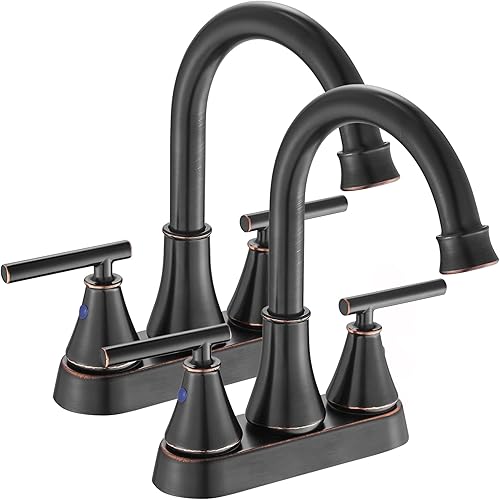 Miniatura 9 de Grifo de lavabo de baño de 4 pulgadas, 2 manijas centrales, níquel cepillado, sin plomo, moderno, grifo de tocador con tapón de drenaje emergente y