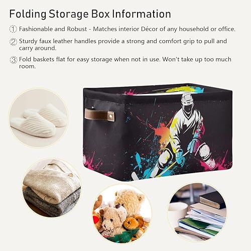 Miniatura 6 de Cesta de almacenamiento colorida para jugador de hockey de lona duradera, plegable, caja organizadora de juguetes con asas para estantes, armario,
