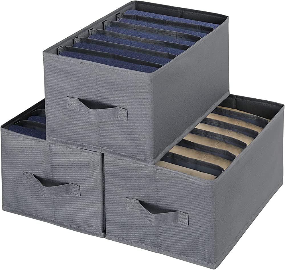 JeeLeeko Organizador Armario de 3 Piezas, Cajas Almacenaje Ropa con Compartimentos, cajas Organizadoras Plegables para Jeans, Ropa, Camisas, de Guardarropa, (2 * 7 rejillas + 1 * 6 rejillas)