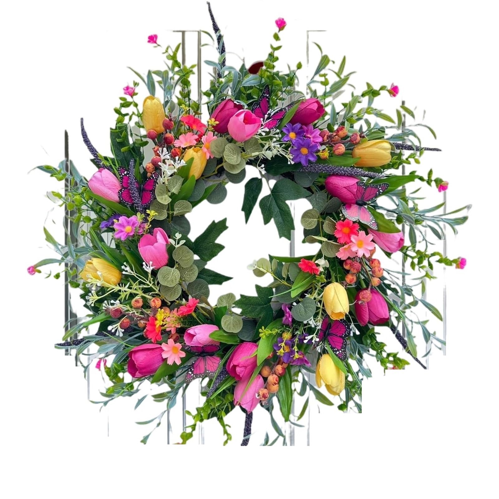 Door Wreath Wreath Door Spring And Summer Small Daisy Tulip Simulation Hanging Home Decoration(45cm)
