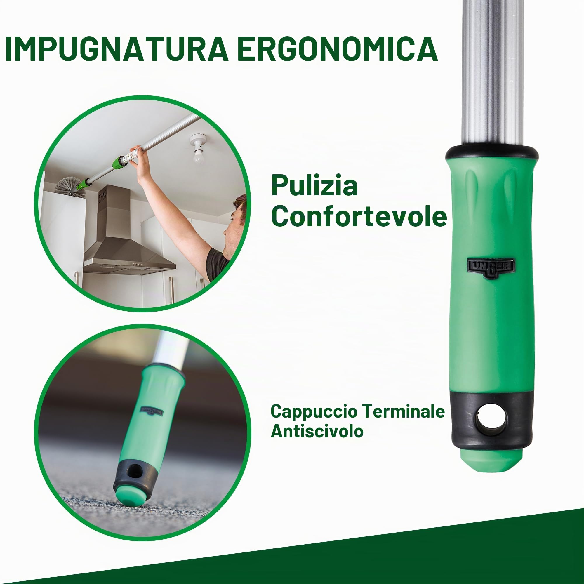 Unger OptiLoc asta telescopica 1,25 cm (compatibile con gli attrezzi per la pulizia delle finestre, impugnatura ergonomica, punta antiscivolo, chiusura a due componenti) EZ120