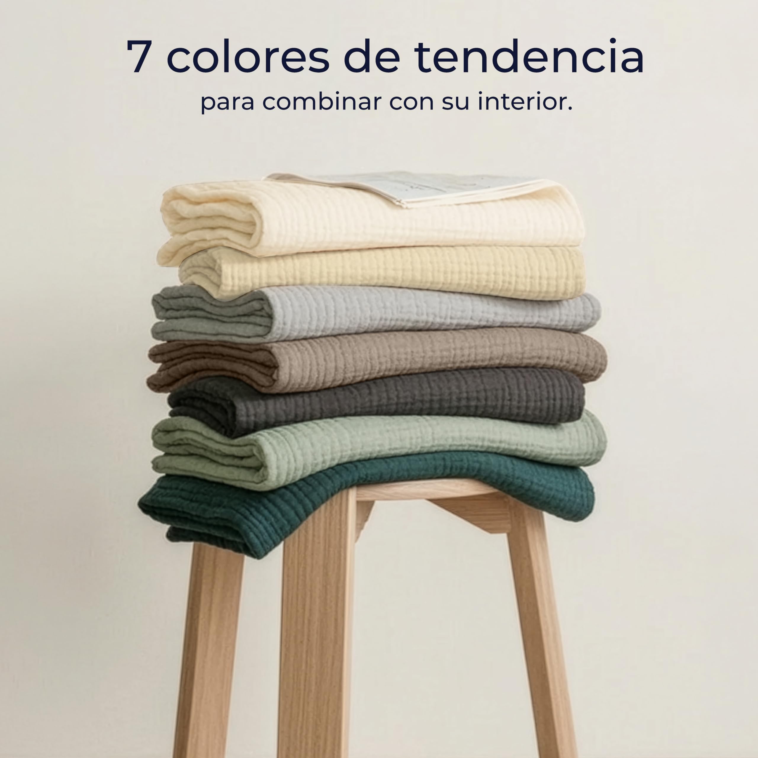 Dreamzie Manta Sofa de Muselina 127x177 cm - 100% Algodon - Manta Ligera y Transpirable - Mantas para Cama y Cubre Sofa en Gasa de Algodon Oeko-Tex - Beige