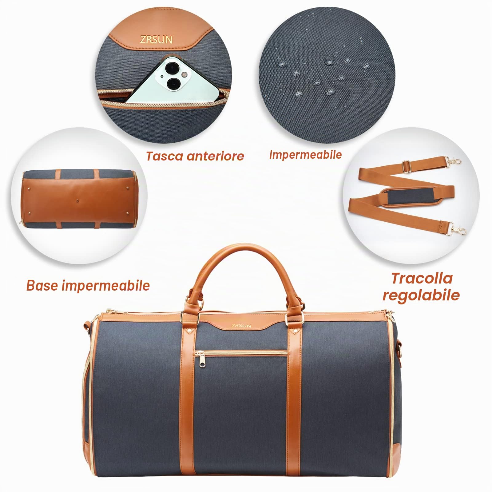 Borsa porta abiti da viaggio, borsa porta indumenti, borsone convertibile con scomparto per scarpe, perfetta per viaggi di lavoro e gite nel fine settimana, Nero