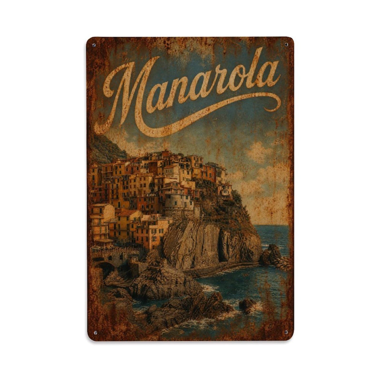 Huiyhb 8X12inch(20X30cm) Vintage Travel Manarola Coastal Village Charm Character Italy Metal Tin Sign