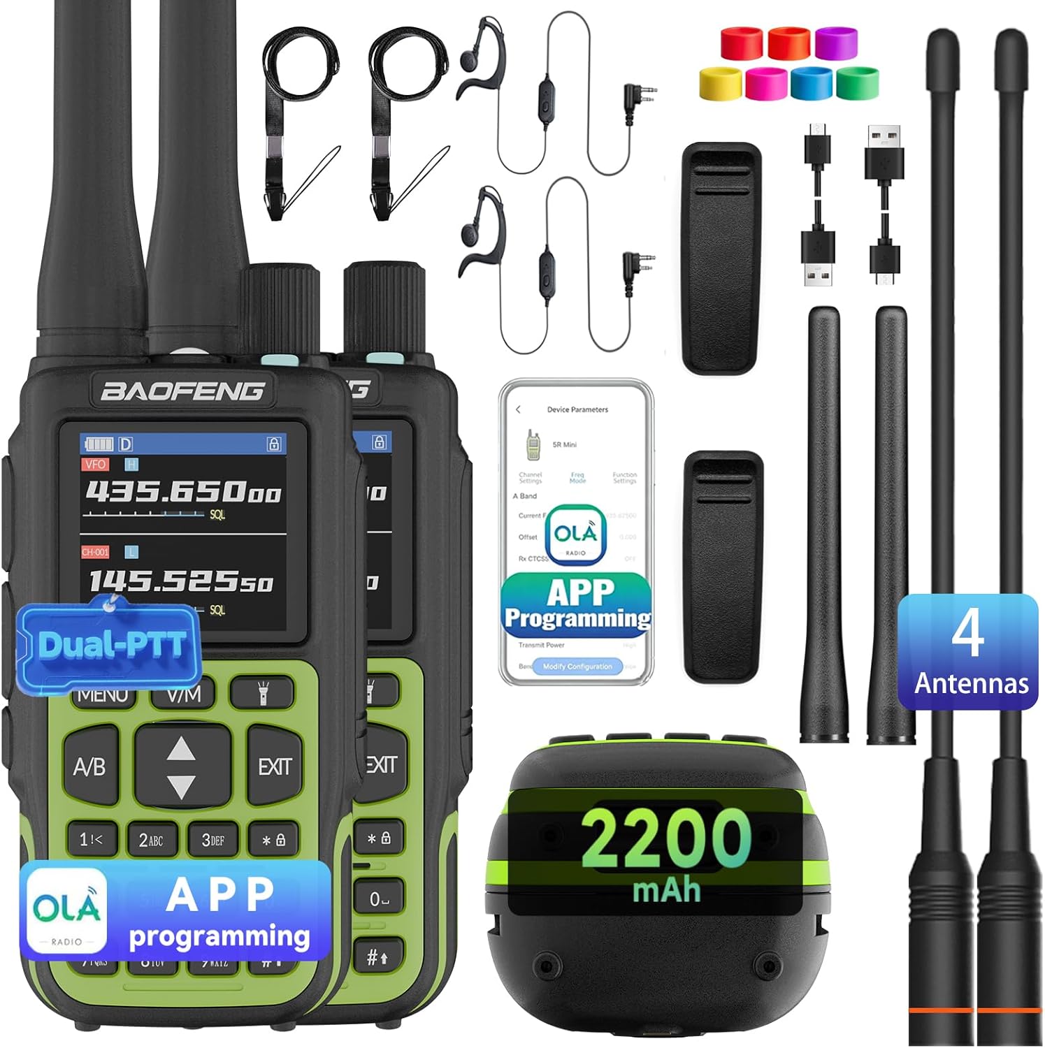 BAOFENG UV-5R MINI-5 Two Way Radio NOAA Weather Radio Dual PTT 999CH Survival Radio APP Programming Copy Frequency Ham Radio 2200mAh