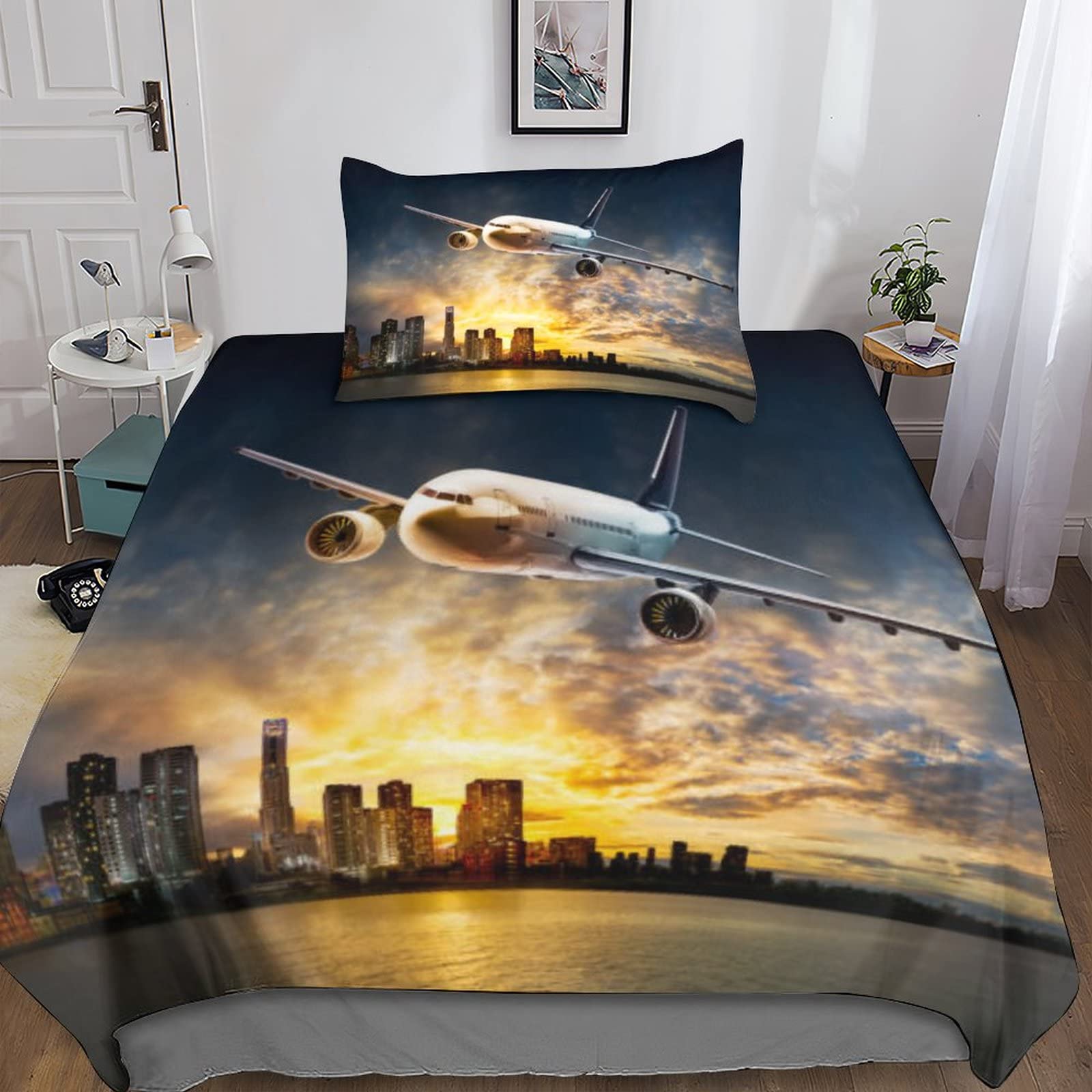 Parure de lit aéronefs 135x200 avec housse de couette thème du vol en microfibre pour enfant