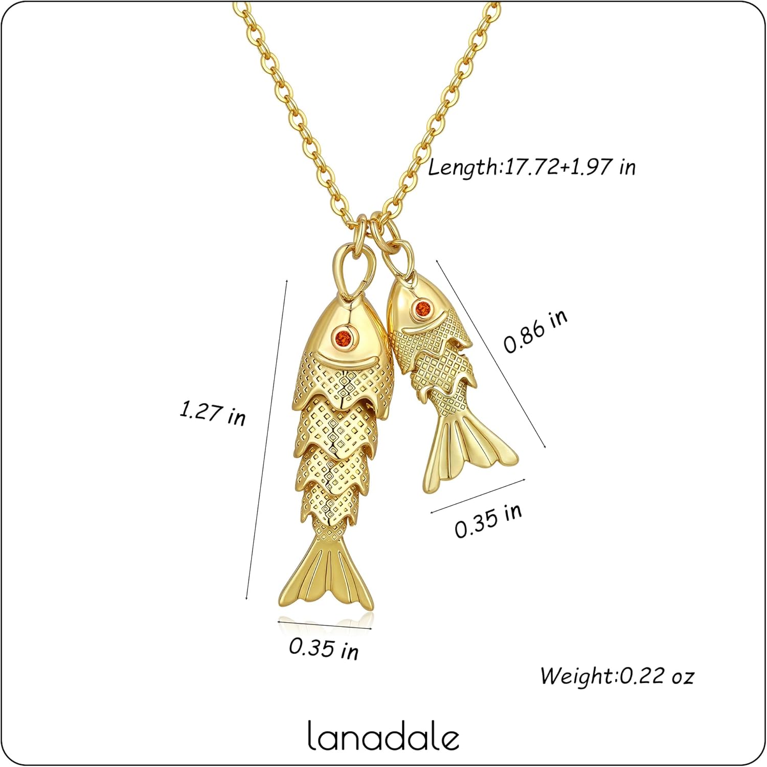 Gold Fish Charm Necklace for Women, Trendy Boho Gold Plated Sea Ocean Sardine Koi Double Fish Pisces Pendant Necklace with Dainty Chain Summer Beach Jewelry Gifts - Image 4