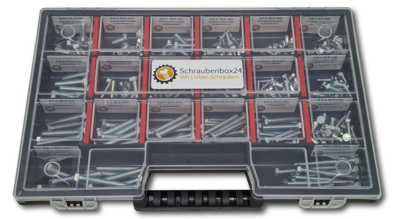 Sechskantschrauben Sortiment M4-M5-M6 // 8mm-50mm 350 tlg. Schraubenbox DIN 933 Vollgewindeschrauben Maschinenschrauben Gewindeschrauben Sechskantschrauben