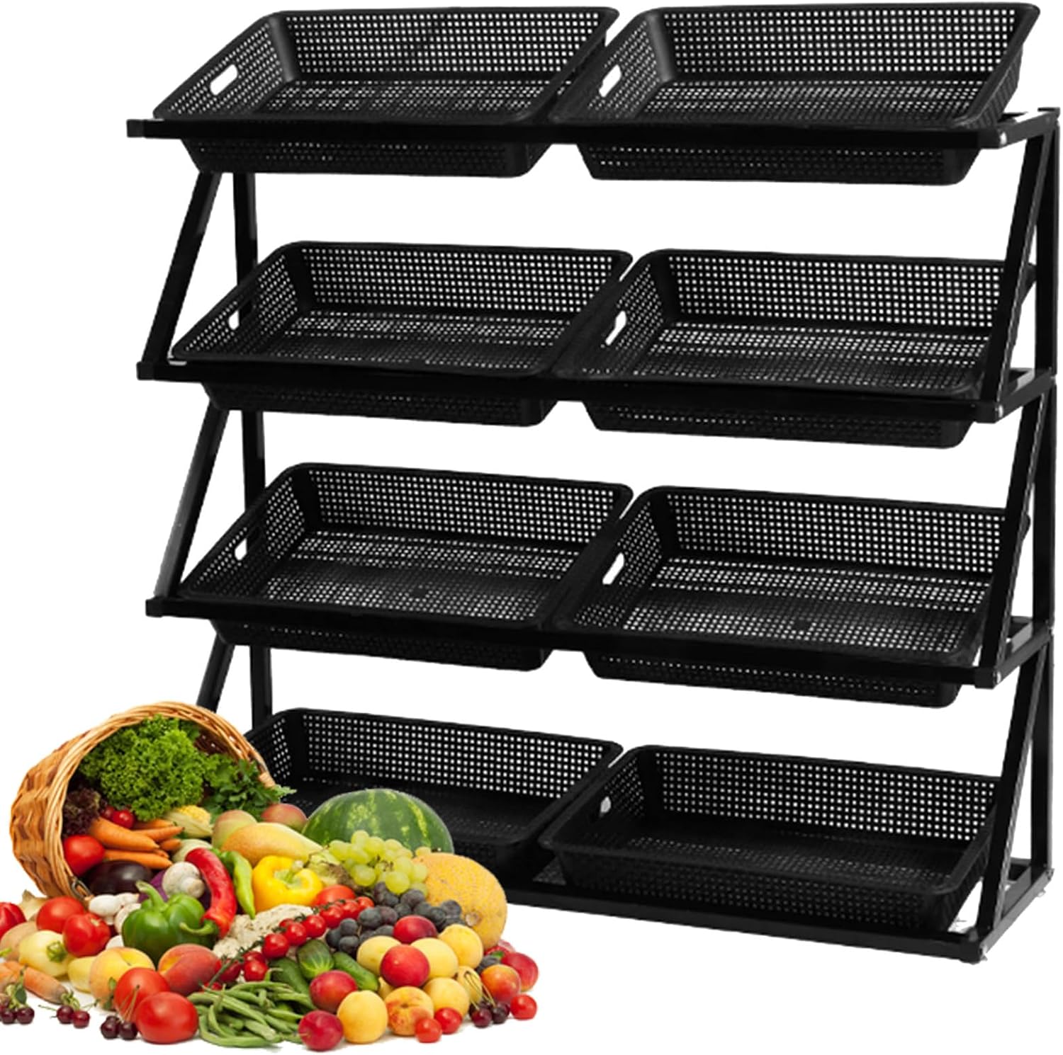 snack shelf，4 Tier Retail Display Rack Market Shelf,Fruit Vegetable Storage Basket,Supermarket Retail Merchandiser Kitchen Storage Rack,Utility Shelf Organizer for Supremarket Store Kitchen,