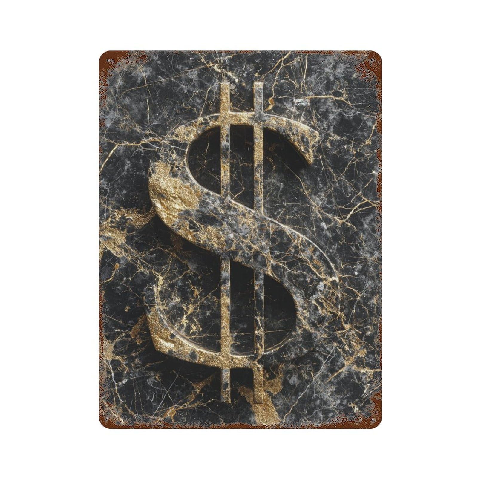 Golden Dollar Sign Marble Background-2 Vintage Metal Tin Sign 15.7"x11.8", Rustic Home Decor for Garage, Bar And Workshop Decor