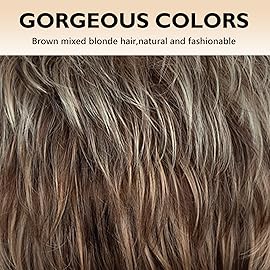 SEVENCOLORS Short Pixie Cut Wigs for White Women Mixed Blonde Short Wigs with Brown Roots Synthetic Natural Hair Wigs for Women