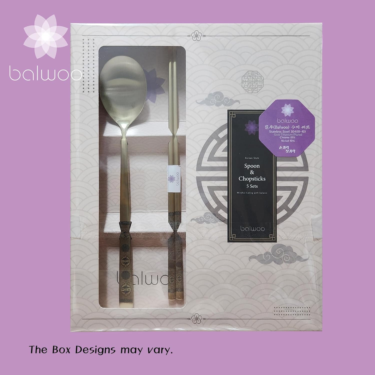 Flying Crane Pattern Design Korean Style Sticky Rice Spoon Chopsticks Set 304 Stainless Titanium Plating Steel Soup Spoon Ramen Chopsticks Flatware (5)