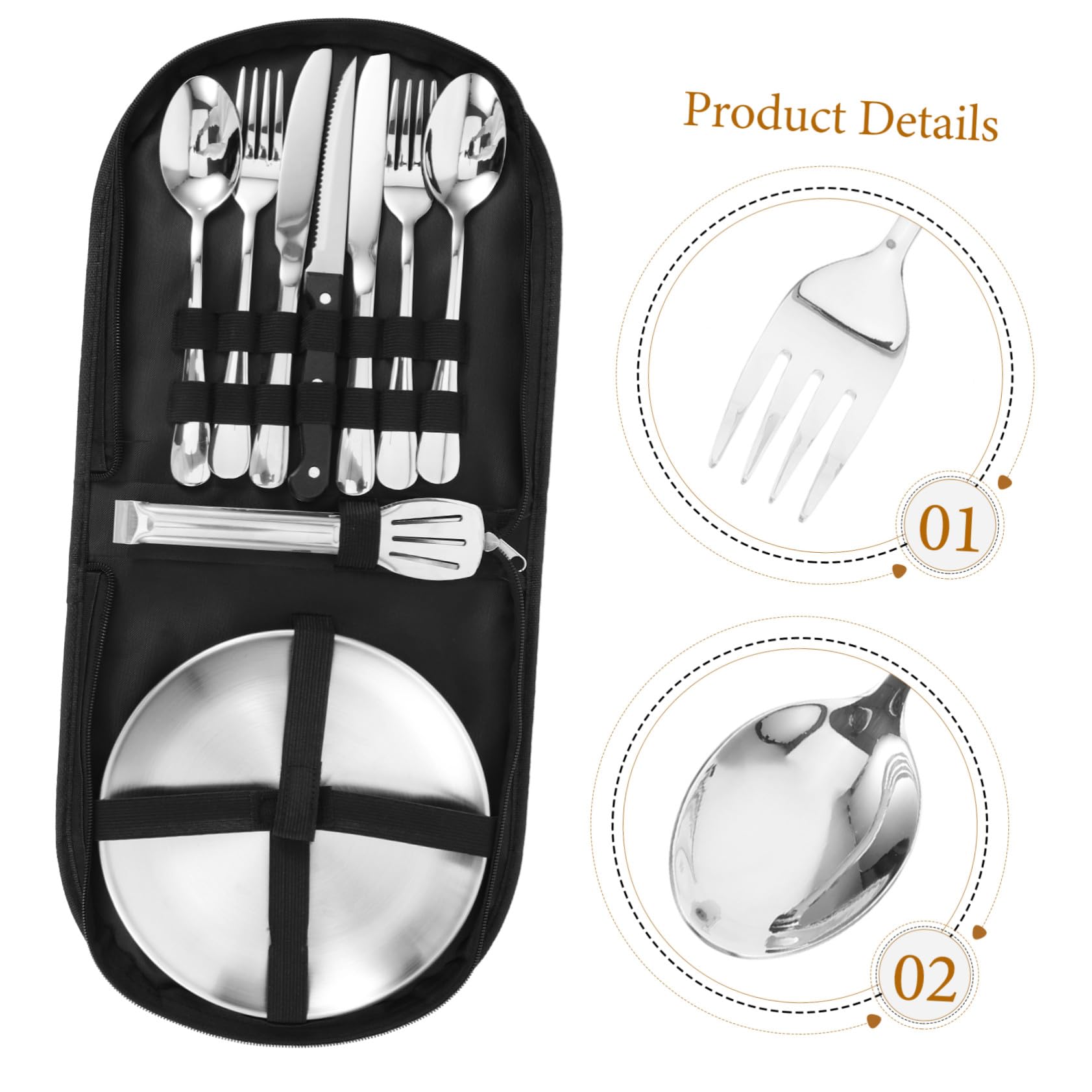 Campingbesteck Edelstahl 10 Stück Mit Tasche Tragbares Outdoor Besteckset Für Picknick Camping Reisen Wiederverwendbares Reisebesteck