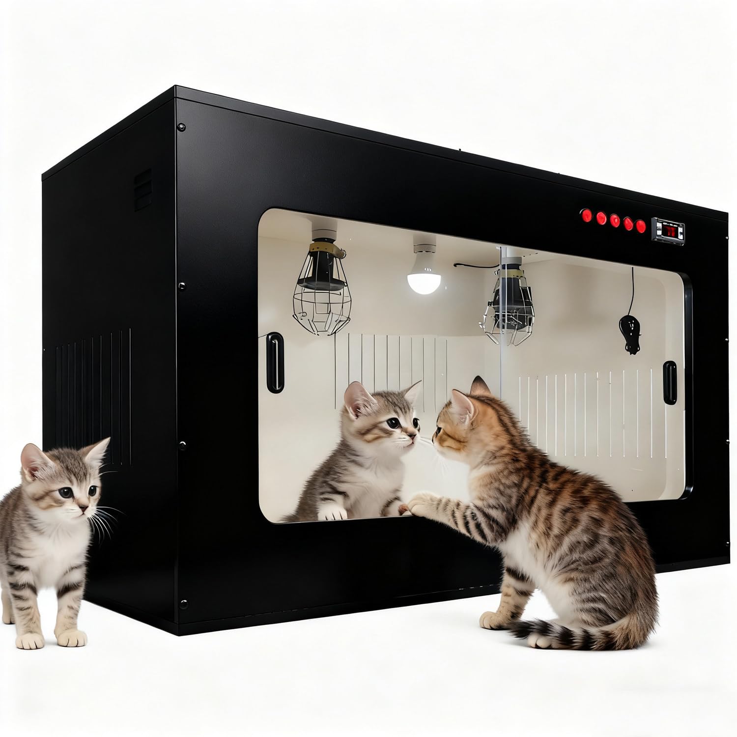 Incubatrice Cuccioli,Incubatrice Domestica Cani,Scatola Lallevamento Animali Domestici Appena Nati,Visualizzazione Tempo Reale Temperatura umidità,per Gattini,Gatti Black-23x20x20in
