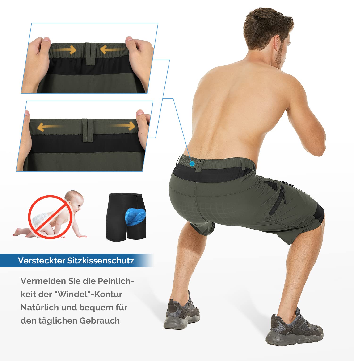 Cycorld Pantaloni da Ciclismo da Uomo, ad Asciugatura Rapida, per Mountain Bike, con Imbottitura 4D, Elastici per Sport all'Aria Aperta, da Ciclismo