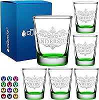 Vista 25 de Vasos de chupito personalizados elaborados con nombre de círculo de 2 onzas, parte inferior negra con texto personalizado para regalos, bodas