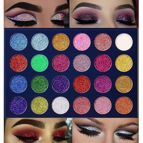 Miniatura 4 de Aolailiya Paleta de sombra de ojos con brillantina prensada de 24 colores  Mineral Ultra Shimmer paleta de maquillaje sombra de ojos polvo de larga